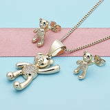 Oro Laminado Earring and Pendant Adult Set, Gold Filled Style Teddy Bear Design, with White and Black Micro Pave, Polished, Golden Finish