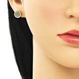 Oro Laminado Stud Earring, Gold Filled Style with Green Micro Pave, Polished, Golden Finish
