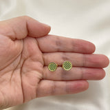 Oro Laminado Stud Earring, Gold Filled Style with Green Micro Pave, Polished, Golden Finish