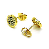 Oro Laminado Stud Earring, Gold Filled Style with Green Micro Pave, Polished, Golden Finish