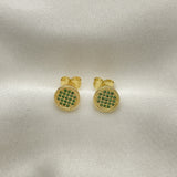 Oro Laminado Stud Earring, Gold Filled Style with Green Micro Pave, Polished, Golden Finish