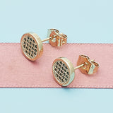 Oro Laminado Stud Earring, Gold Filled Style with Green Micro Pave, Polished, Golden Finish