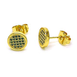 Oro Laminado Stud Earring, Gold Filled Style with Green Micro Pave, Polished, Golden Finish