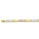 Oro Laminado Solid Bracelet, Gold Filled Style Polished, Tricolor