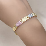 Oro Laminado Solid Bracelet, Gold Filled Style Greek Key Design, Polished, Tricolor