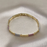 Oro Laminado Solid Bracelet, Gold Filled Style Greek Key Design, Polished, Tricolor