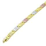 Oro Laminado Solid Bracelet, Gold Filled Style Greek Key Design, Polished, Tricolor