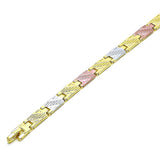 Oro Laminado Solid Bracelet, Gold Filled Style Diamond Cutting Finish, Tricolor