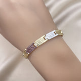 Oro Laminado Solid Bracelet, Gold Filled Style Diamond Cutting Finish, Tricolor