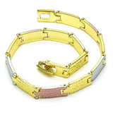 Oro Laminado Solid Bracelet, Gold Filled Style Diamond Cutting Finish, Tricolor