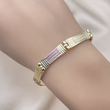 Oro Laminado Solid Bracelet, Gold Filled Style Diamond Cutting Finish, Tricolor