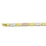 Oro Laminado Solid Bracelet, Gold Filled Style Diamond Cutting Finish, Tricolor