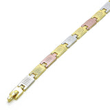 Oro Laminado Solid Bracelet, Gold Filled Style Diamond Cutting Finish, Tricolor
