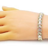 Oro Laminado Solid Bracelet, Gold Filled Style Diamond Cutting Finish, Tricolor