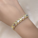 Oro Laminado Solid Bracelet, Gold Filled Style Diamond Cutting Finish, Tricolor