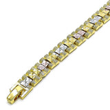 Oro Laminado Solid Bracelet, Gold Filled Style Diamond Cutting Finish, Tricolor