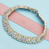 Oro Laminado Solid Bracelet, Gold Filled Style Diamond Cutting Finish, Tricolor