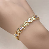 Oro Laminado Solid Bracelet, Gold Filled Style Diamond Cutting Finish, Tricolor