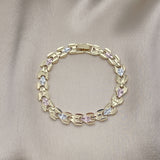 Oro Laminado Solid Bracelet, Gold Filled Style Diamond Cutting Finish, Tricolor