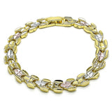 Oro Laminado Solid Bracelet, Gold Filled Style Diamond Cutting Finish, Tricolor