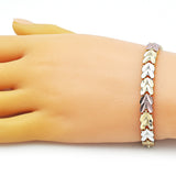 Oro Laminado Solid Bracelet, Gold Filled Style Heart Design, Polished, Tricolor