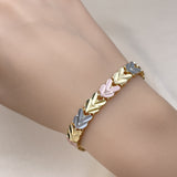 Oro Laminado Solid Bracelet, Gold Filled Style Heart Design, Polished, Tricolor