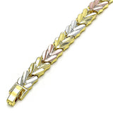 Oro Laminado Solid Bracelet, Gold Filled Style Heart Design, Polished, Tricolor