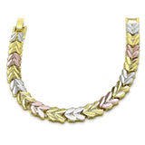 Oro Laminado Solid Bracelet, Gold Filled Style Heart Design, Polished, Tricolor