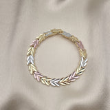 Oro Laminado Solid Bracelet, Gold Filled Style Heart Design, Polished, Tricolor
