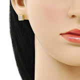 Oro Laminado Stud Earring, Gold Filled Style with White Micro Pave, Polished, Golden Finish
