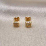 Oro Laminado Stud Earring, Gold Filled Style with White Micro Pave, Polished, Golden Finish