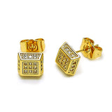 Oro Laminado Stud Earring, Gold Filled Style with White Micro Pave, Polished, Golden Finish