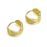 Oro Laminado Huggie Hoop, Gold Filled Style Leaf Design, Polished, Tricolor
