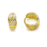 Oro Laminado Huggie Hoop, Gold Filled Style Leaf Design, Polished, Tricolor