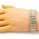Oro Laminado Solid Bracelet, Gold Filled Style Flower Design, Diamond Cutting Finish, Golden Finish