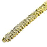 Oro Laminado Solid Bracelet, Gold Filled Style Flower Design, Diamond Cutting Finish, Golden Finish
