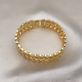 Oro Laminado Solid Bracelet, Gold Filled Style Flower Design, Diamond Cutting Finish, Golden Finish