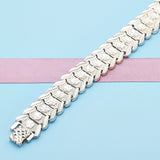 Oro Laminado Solid Bracelet, Gold Filled Style Flower Design, Diamond Cutting Finish, Golden Finish