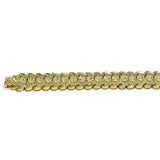 Oro Laminado Solid Bracelet, Gold Filled Style Flower Design, Diamond Cutting Finish, Golden Finish