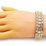 Oro Laminado Solid Bracelet, Gold Filled Style Heart Design, Diamond Cutting Finish, Golden Finish