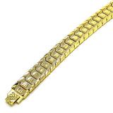 Oro Laminado Solid Bracelet, Gold Filled Style Heart Design, Diamond Cutting Finish, Golden Finish