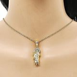 Oro Laminado Religious Pendant, Gold Filled Style San Judas Design, with White Micro Pave, Polished, Golden Finish