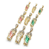 Oro Laminado Religious Pendant, Gold Filled Style San Judas Design, with White Micro Pave, Polished, Golden Finish