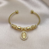 Oro Laminado Individual Bangle, Gold Filled Style Guadalupe Design, with White Micro Pave, Diamond Cutting Finish, Golden Finish