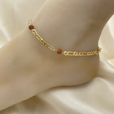 Oro Laminado Charm Anklet , Gold Filled Style Ball Design, with Brown Goldstone Venturina, Polished, Golden Finish