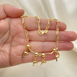 Oro Laminado Charm Anklet , Gold Filled Style Dolphin and Ball Design, Polished, Golden Finish