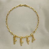 Oro Laminado Charm Anklet , Gold Filled Style Dolphin and Ball Design, Polished, Golden Finish