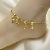 Oro Laminado Charm Anklet , Gold Filled Style Dolphin and Ball Design, Polished, Golden Finish