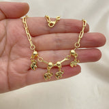 Oro Laminado Charm Anklet , Gold Filled Style Elephant and Paperclip Design, Polished, Golden Finish