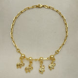 Oro Laminado Charm Anklet , Gold Filled Style Elephant and Paperclip Design, Polished, Golden Finish